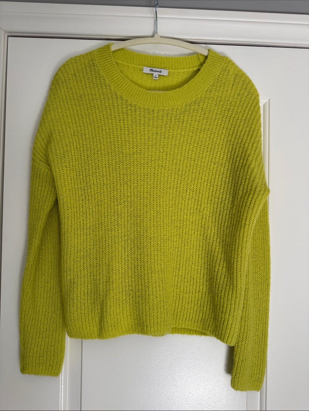 Madewell Bright Lime Green Ribbed Crewneck Sweater